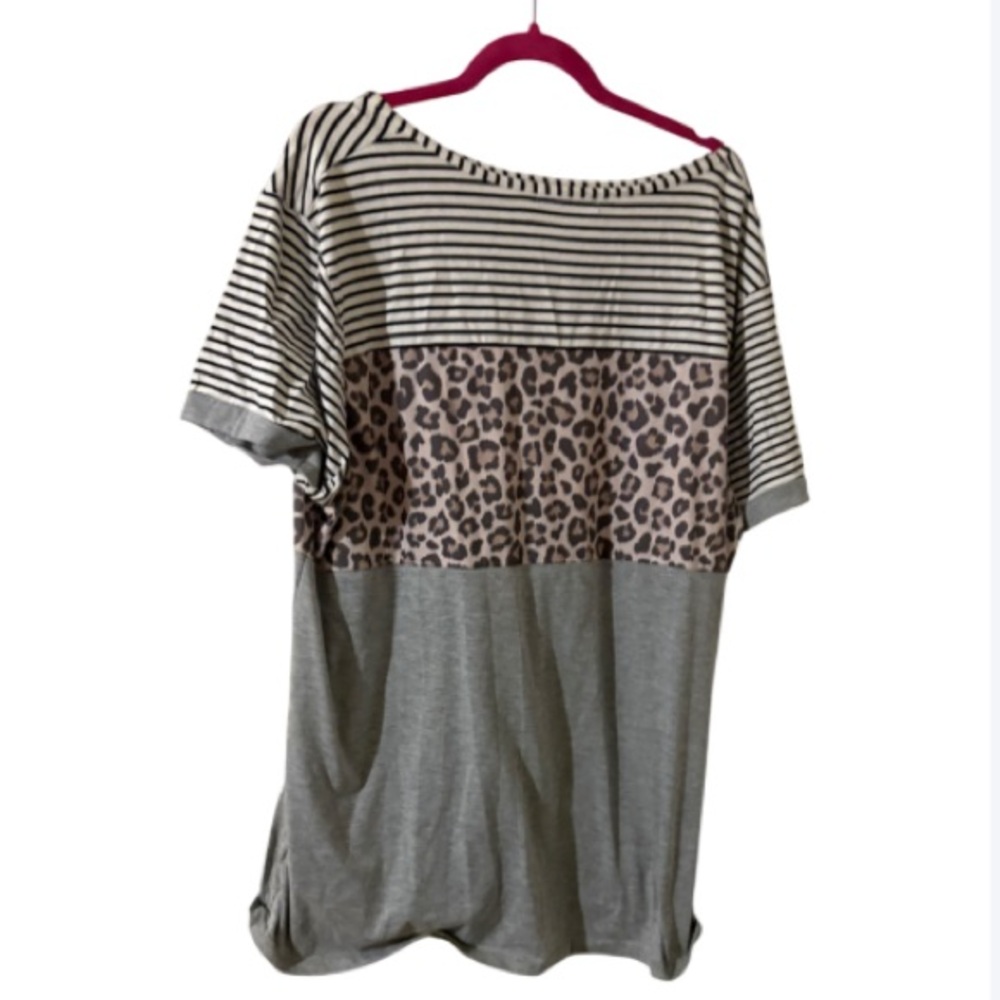 Glitzy Girls 2X Striped and Leopard Print Women's Top